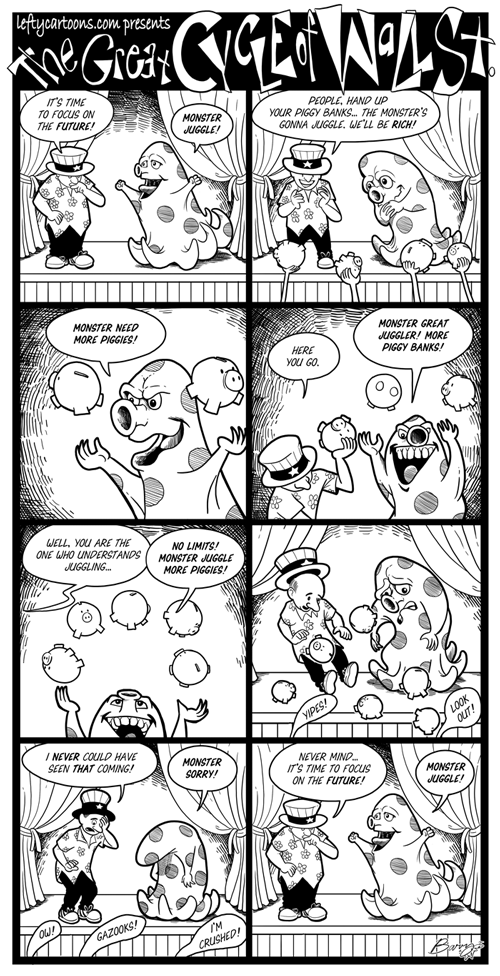 Ampersand cartoon on the Wall Street juggling monster