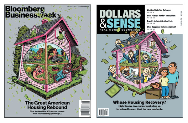Businessweek and Dollars & Sense covers on housing "recovery"