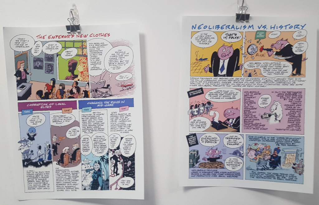 Signed prints of former D&S art director Nick Thorkelson's "Comic Strip of Neoliberalism" were on sale at the event.  Contact us or look for info at the D&S website in the next few weeks if you'd like to purchase prints.