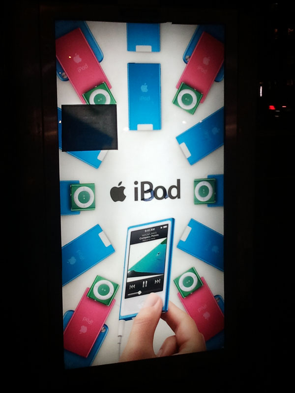 iBad--600x800 iBad--graffito on iPod ad, NYC bus shelter, December 2012