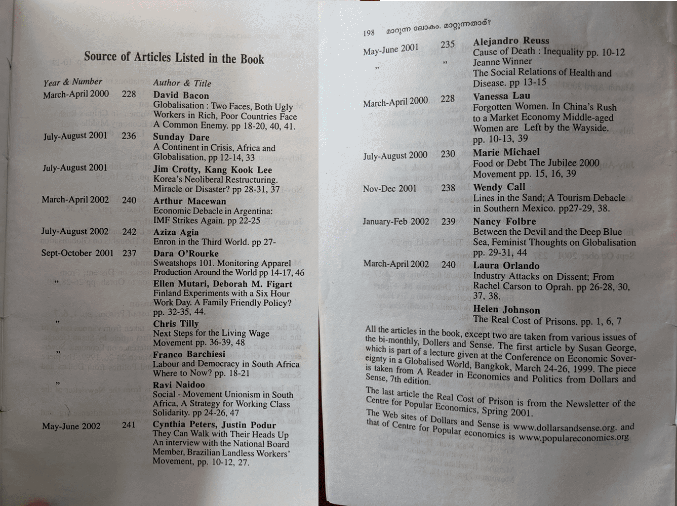 "Marunna Lokam Mattunnatare?" ("Do You Want to Change the World?") Table of Contents