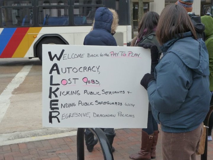 Sign protesting Wisconsin governor Scott Walker